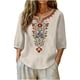 thumbnail image 1 of Neewe Women's Embroidered Tops 3/4 Sleeve Traditional Boho Shirts for Women V Neck Peasant Tunic Blouses, 1 of 8