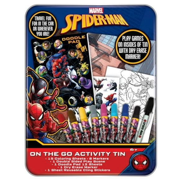 Spiderman Multi-Color On-The-Go Activity Tin Art Set, 27 Pieces, for Children Ages 6 , Unisex