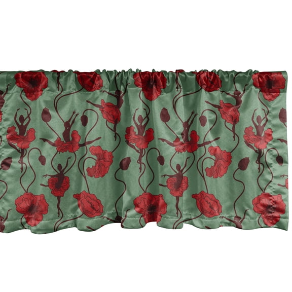 Ambesonne Poppy Flower Window Valance, Ballerina Style Twigs, 54" X 18", Green Chestnut Brown Red