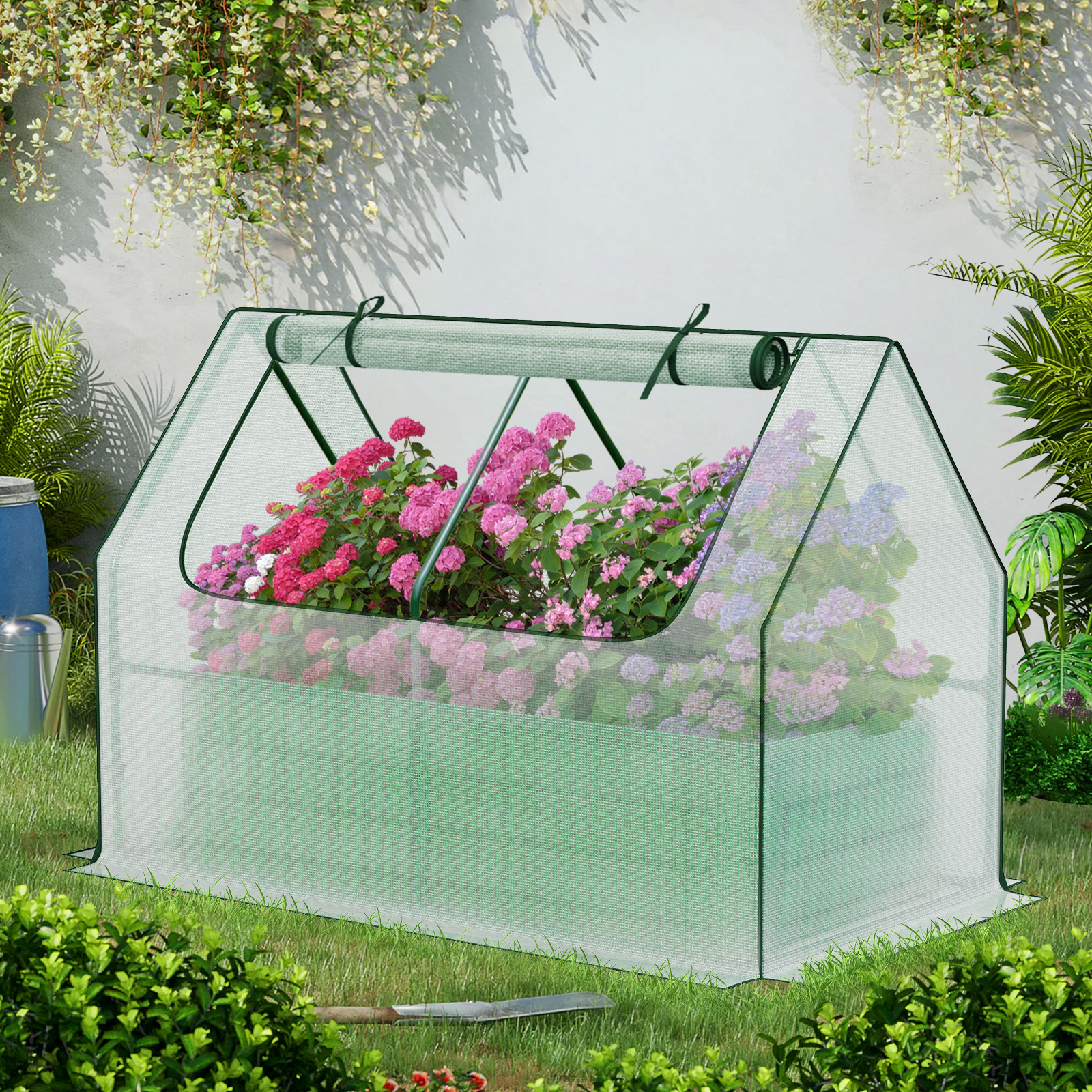 BPS Raised Garden Bed Set, 4x2x1 FT Metal Bottomless Flower Bed with PE Cover for Outdoor Planting, White