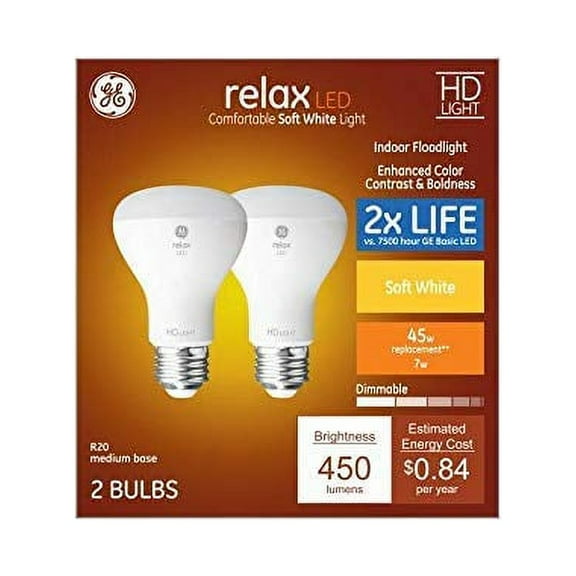 GE Relax 2-Pack 45 W Equivalent Dimmable Soft White R20 LED Light Fixture Light Bulbs