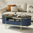thumbnail image 1 of Yiwa Modern Oval Coffee Table, 48" Fluted Center Table with Storage Organizer and Faux Marble Top, 1 of 7