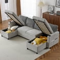 thumbnail image 2 of 111.8" Modular Sectional Sofa with Charging Station, U-Shaped Cloud Couch with Pullout Sofa Bed, 2 Storage Chaises & 2 Cup Holders and  for Living Room, Grey, 2 of 8