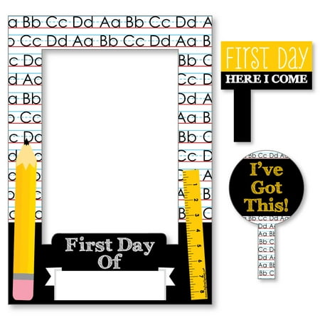 Black, Yellow and White Back To School - First Day and Last Day of School Props -Printed Double-Sided -1 Frame & 2 Props