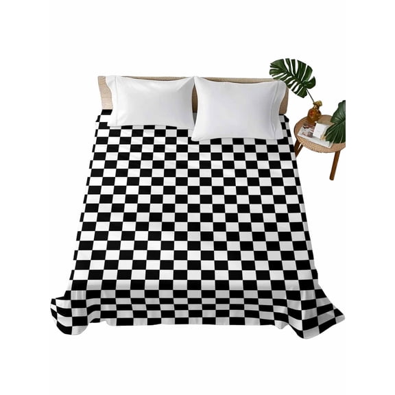 Black White Plaid Flat Sheets Only California King Size, Soft Breathable Bed Top Sheets for Mattress, Modern Buffalo Check Gingham Art Luxury Bedding Flat Sheets for Home Hotel Bedroom Bed Protection