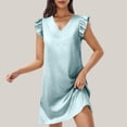 thumbnail image 1 of Ovzne Robes d'Été pour Femmes 2025 Robe de Plage Robe à la Mode Couleur Unie Couleur Vive Jupe Courte Col en V Robe à Manches à Capuche Robe Courte pour Femmes Liquidation, 1 of 6