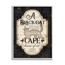 Black Cat Cafe Vintage Halloween Spooky Witch 24 in x 30 in Framed Painting Art Print, by Stupell Home Décor