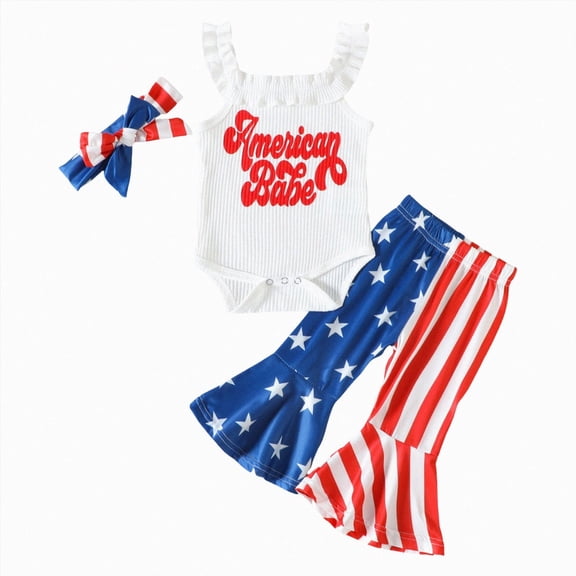 4th of July Baby Girl Outfit Toddler Memorial Day Clothes T-Shirt Top American Flag Shorts with Headband Kaprioy Toddler Girl Clothes 3 6 12 18 24 Months