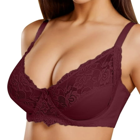 PEASKJP Women s Sports Bras Seamless Plunge Demi Padded T-Shirt Bra Minimizer Bras for Women  Red 95E