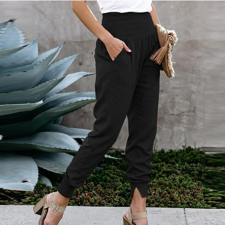 Bigersell Women Bootcut Pant Full Length Women Fashion Casual High Waist  Trousers Slit Pocket Solid Color Length Pants Ladies Warm Leggings 