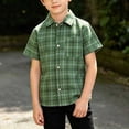 thumbnail image 4 of XuJwPNcy Little Boys Button Down Shirts Short Sleeve Comfy Plaid Tops Infant Collar T-Shirts Kids Summer Outfits with Pocket, 4 of 6