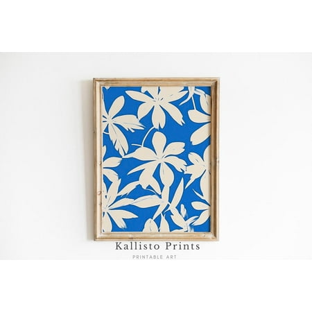Modern Floral Abstract Print Poster, Blue and White Minimalist Wall Art, Botanical , Aesthetic Home Decor, Bold Pattern Art,866, Size 8x12 UNFFRAMED F03.1.6l2158