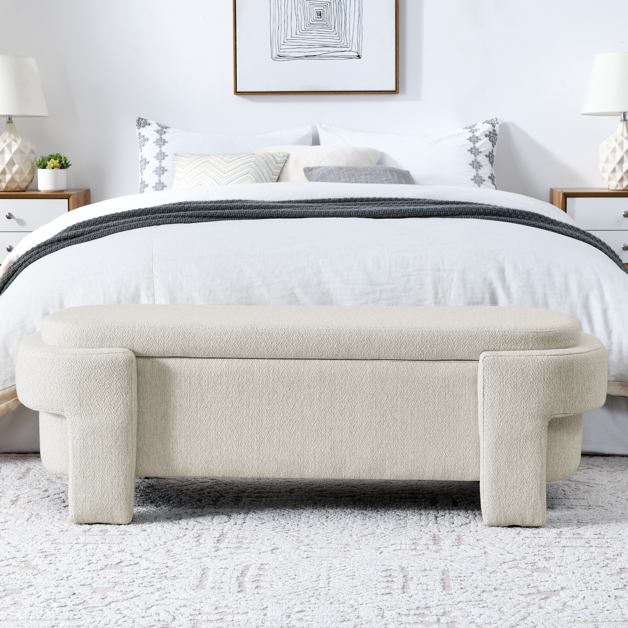 Jopath 51.5" Linen Fabric Upholstered Bench with Large Storage Space, End of Bed Storage Ottoman for the Living Room, Entryway and Bedroom, Beige