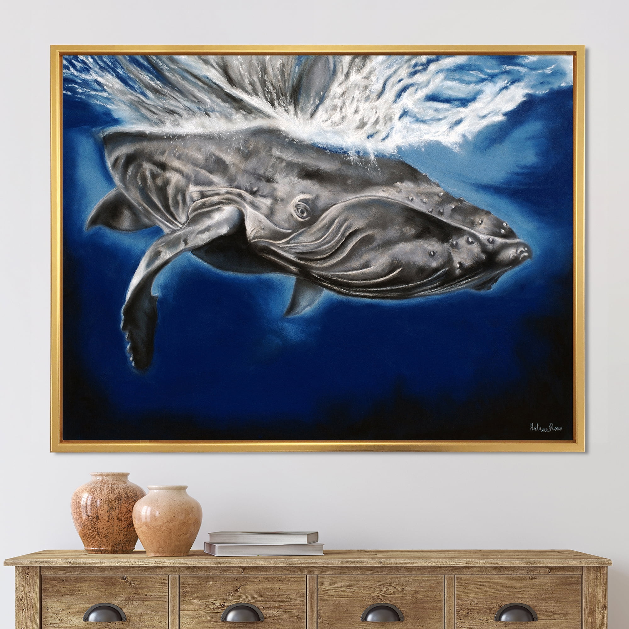 Designart 'Close Up Portrait Of A Humpback Whale' Nautical & Coastal Framed Canvas Wall Art Print
