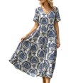 thumbnail image 4 of Levmjia Women's Porcelain Print Maxi Dress V Neck Short Sleeve Tiered Casual Flowy Summer Fashion Long Dress For Beach Vacation, 4 of 9