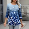 thumbnail image 5 of Jsaierl Womens 3/4 Length Sleeve Tops Plus Size Button Up Crew Neck Shirts Cute Print Petite Blouses Going Out Vacation Tunic Top S-2XL, 5 of 9