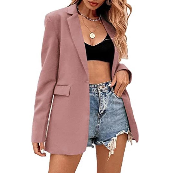 Lilgiuy Women's Long Sleeves Slimming Business Blazer Open Front Formal Work Coats Lapel Slim Cardigan Temperament(Pink,10) for 2022