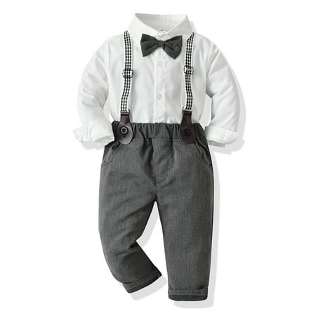 

Hbdhejl Outfit Set For Boys Girls Toddler Long Sleeve Shirt Tops Pants 3Pcs Child Kids Gentleman Bowtie Fall Winter Set Outfits Overalls Grey 3-4 Years