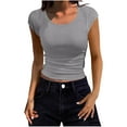 thumbnail image 1 of Chbgutlmr Going out Tops for Women Round Neck Short Sleeve Ribbed Slim Basic Tops Summer Casual T Shirts, 1 of 8