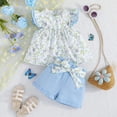 thumbnail image 5 of Gubotare Outfits for Girls Toddler Ruched Flower Print Tops Shorts Set Casual Clothes Girl Clothing (Blue,2-3 Years), 5 of 6