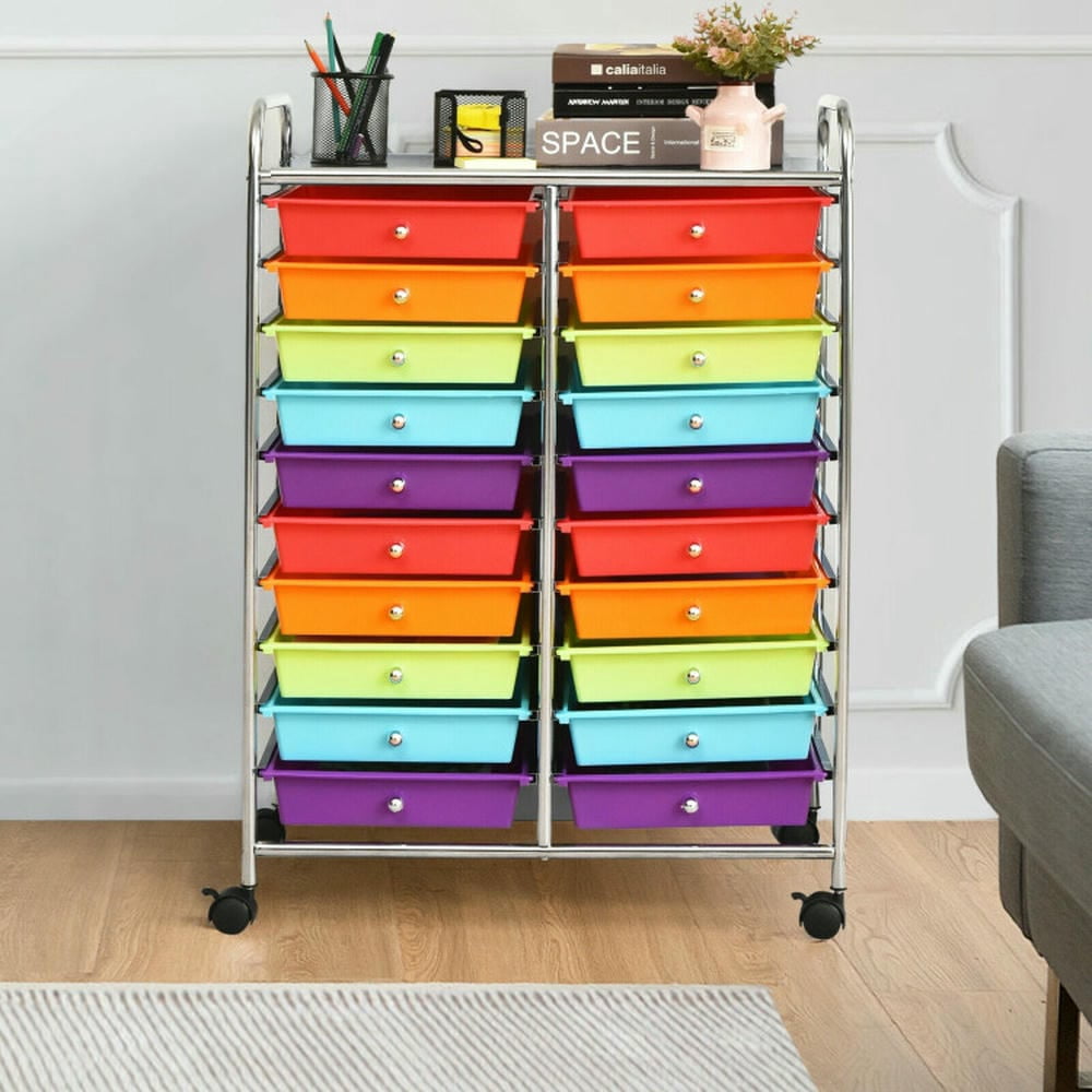 Spaco 20-Drawer Storage Rolling Cart Studio Organizer, Craft Organizers and Storage, Multipurpose Organizer Cart for Home, Office, School, Multicolor