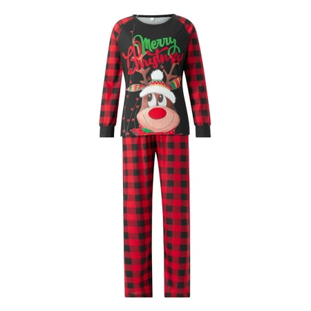 

jxxiatang Family Christmas Pajamas Set Print Tops with Plaid Pants Sleepwear