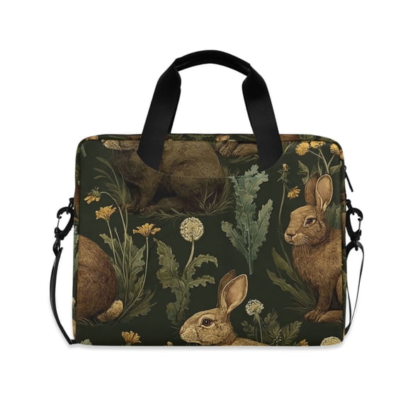 FORMRS 16" Laptop Sleeve Bag Carrying Case with Handle Travel Shoulder Briefcase, Brown Floral Rabbits Pattern