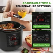 طباخ الضغط الكهربائي NutriChef بسعة 6 كوارت - طباخ ضغط رقمي ذو 9 وظائف - وقت ودرجة حرارة قابلان للتعديل - طهي، خبز، بخار، طهي على نار خفيفة - 13.1 x 11.4 بوصة - أسود