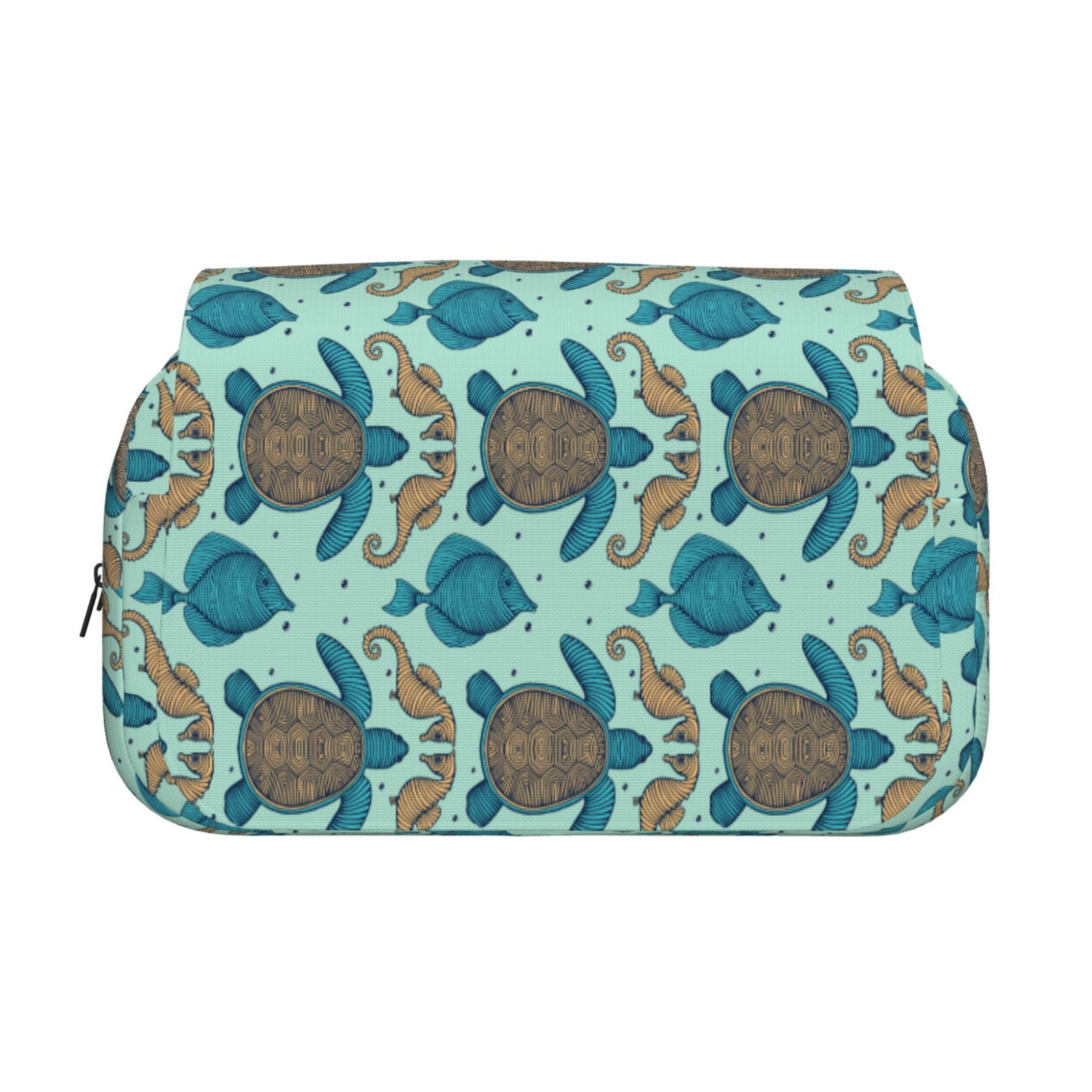 Rateoe Turtles And Seahorses Pattern Double Clamshell Pen Case, Storage Organizer with Two Zipper Compartments– Holds Up to 50 Pencils & Pens
