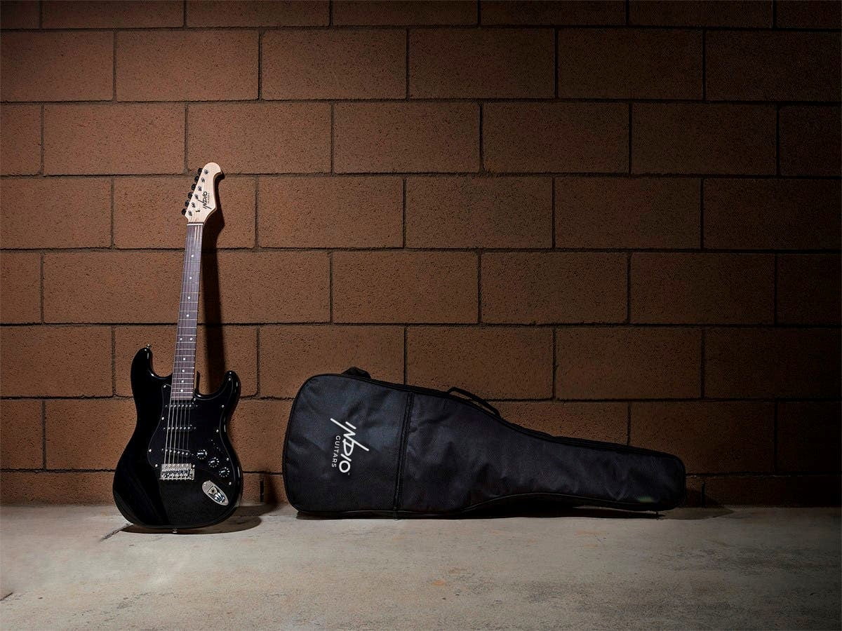 Monoprice Indio Cali Classic Electric Guitar - Black, With Gig Bag