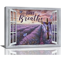 Lavender Bathroom Decor Wall Art Purple Lavender Butterfly Pictures Wall Decor Christian Just Breathe Canvas Prints Framed Artwork Paintings Home Decorations For Bathroom Bedroom Living Room 16"x12"