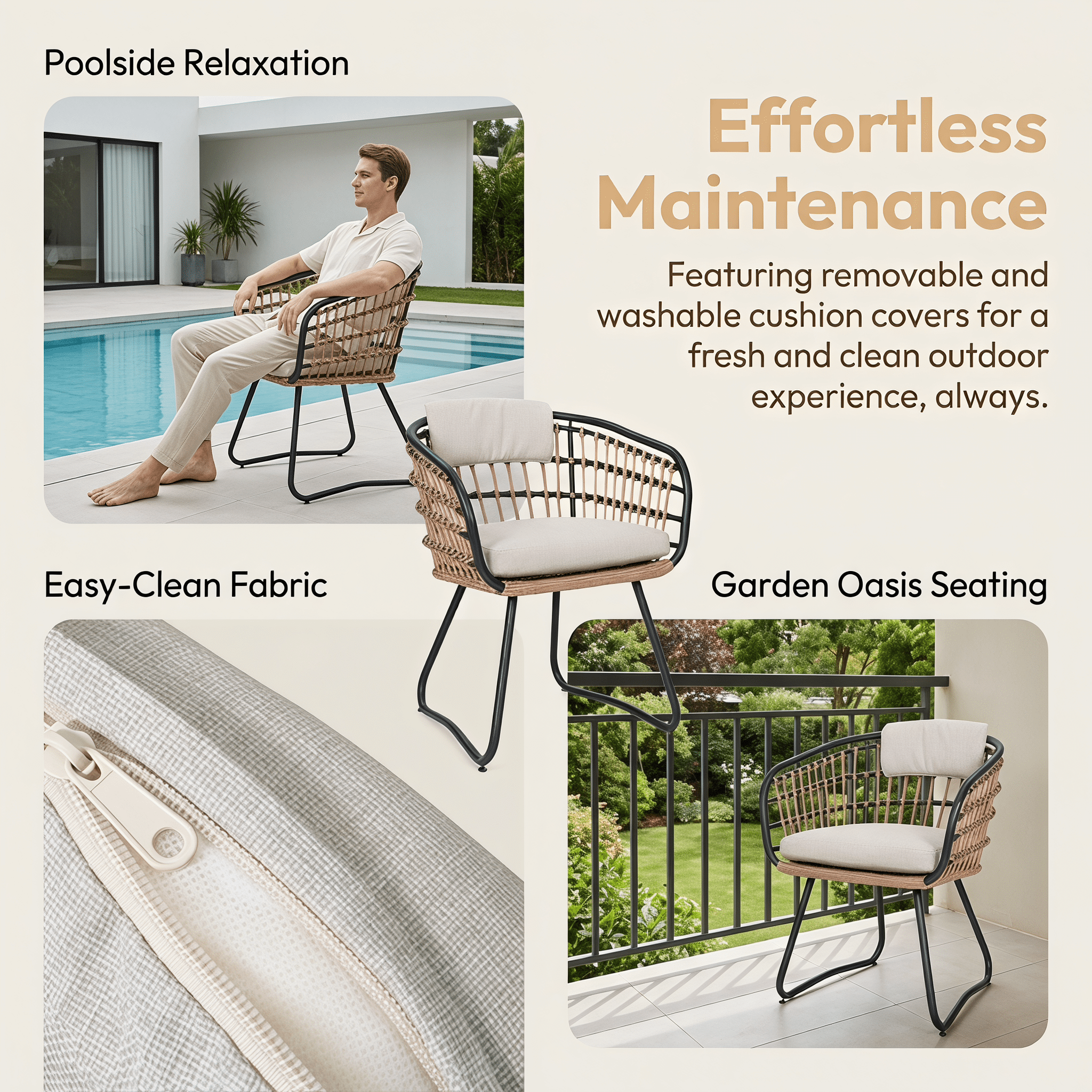 HOQBN Outdoor Dining Chairs Set of 2 with Cushions,All-Weather Rattan Wicker Dining Armchairs for Lawn, Garden, Poolside, Backyard,Beige