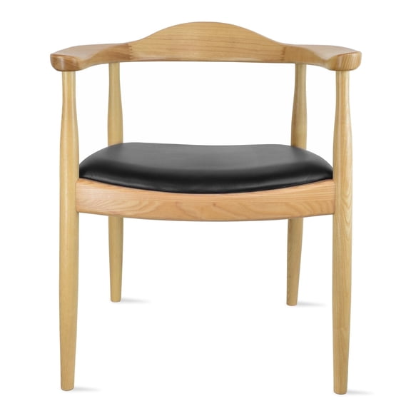 2xhome Solid Wood Farmhouse Dining Chair with PU Leather Cushion Seat - Kennedy Presidential Modern Accent Armchair for Kitchen Dining Room or Office, Natural, Set of 1, Single, 1 Piece