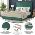 thumbnail image 6 of Merrick Lane Modern Emerald Velvet Upholstered Queen Platform Bed Frame with Padded, Tufted Wingback Headboard and Wood Support Slats, No Box Spring Required, 6 of 12