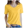 thumbnail image 2 of UJNDER Women's Short Sleeve V Neck Solid Color Warm Top for Casual Everyday Comfort and Lightweight Wear Yellow S, 2 of 4