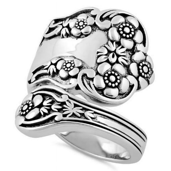 Victoria Flower Ornate Spoon Ring 925 Sterling Silver Vintage Wrap Floral Ring