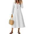 thumbnail image 2 of Miluxas Linen Dresses for Women Long Sleeve Elegant Flowy Plus Size Long Sleeve Dress Loose Maxi Sundress White XL(XL), 2 of 9