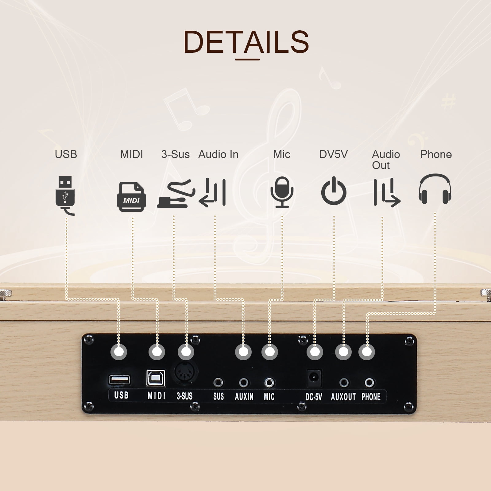 Tcbosik 88 Key Digital Piano with Headphone, Semi-Weighted Portable Keyboard Set with MIDI Bluetooth, Triple Pedals and Other Accessories, Natural