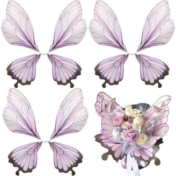 20PCS Butterfly Bouquet Wrapping Paper Flower Wrapping Papers Wing Shaped Floral Wraps Packaging Florist Supplies for Valentine's Day Wedding Birthday Flower Shop DIY Craft Lilac