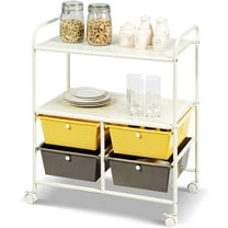 GOFLAME 4-Drawer Rolling Storage Cart with 2 Shelves, Mobile Utility Cart with Removable Drawers and Metal Frame, Art Craft Drawer Cart with Lockable Wheels for Home, Office, School, Studio, Yellow