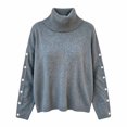 thumbnail image 4 of Turtleneck Sweaters for Women Long Sleeve Tops 2026 Fall Winter Fashion Clothes,Office Work Daily Wear Dressy Casual Outfits,Warm and Breathable,Soft Knitted Ribbed Button-Cuff Pullover Top Grey, 4 of 4