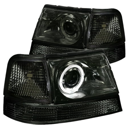 Ford Ranger Bumper Spec-D Tuning For 1998-2000 Ford Ranger Halo Projector Headlights Smoke + Corner Lights Bumper Turn Signal Lamp (Left+Right) 1998 1999 2000 ()