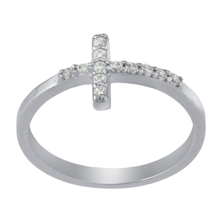 Marisol & Poppy Cubic Zirconia Band Cross Ring for Women in Marisol & Poppy Cubic Zirconia Band Cross Ring for Women in