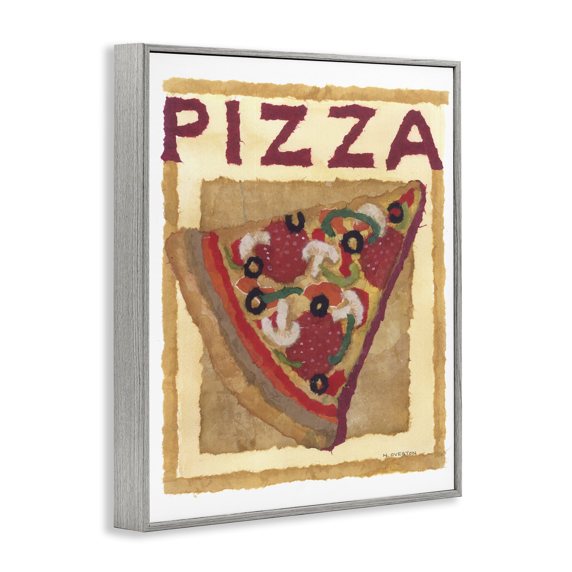 Stupell Industries Watercolor Style Pizza Food & Beverage Painting Gray Framed Art Print Wall Art, 11 x 14