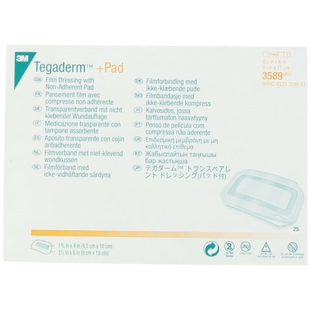 Tegaderm + Pad Film Dressing Non-Adherent Pad, 3½ in. x 6 in. (Set of 25)