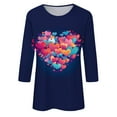 thumbnail image 5 of Going Out Tops for Women Viikei Womens Sweatshirts with No Hood,Plus Size Tops Long Sleeve,Ladies' Loose Casual Valentine's Day Printed Round Neck Three Quarter Sleeve 3/4 Sleeve T-shirt Top Navy L, 5 of 5