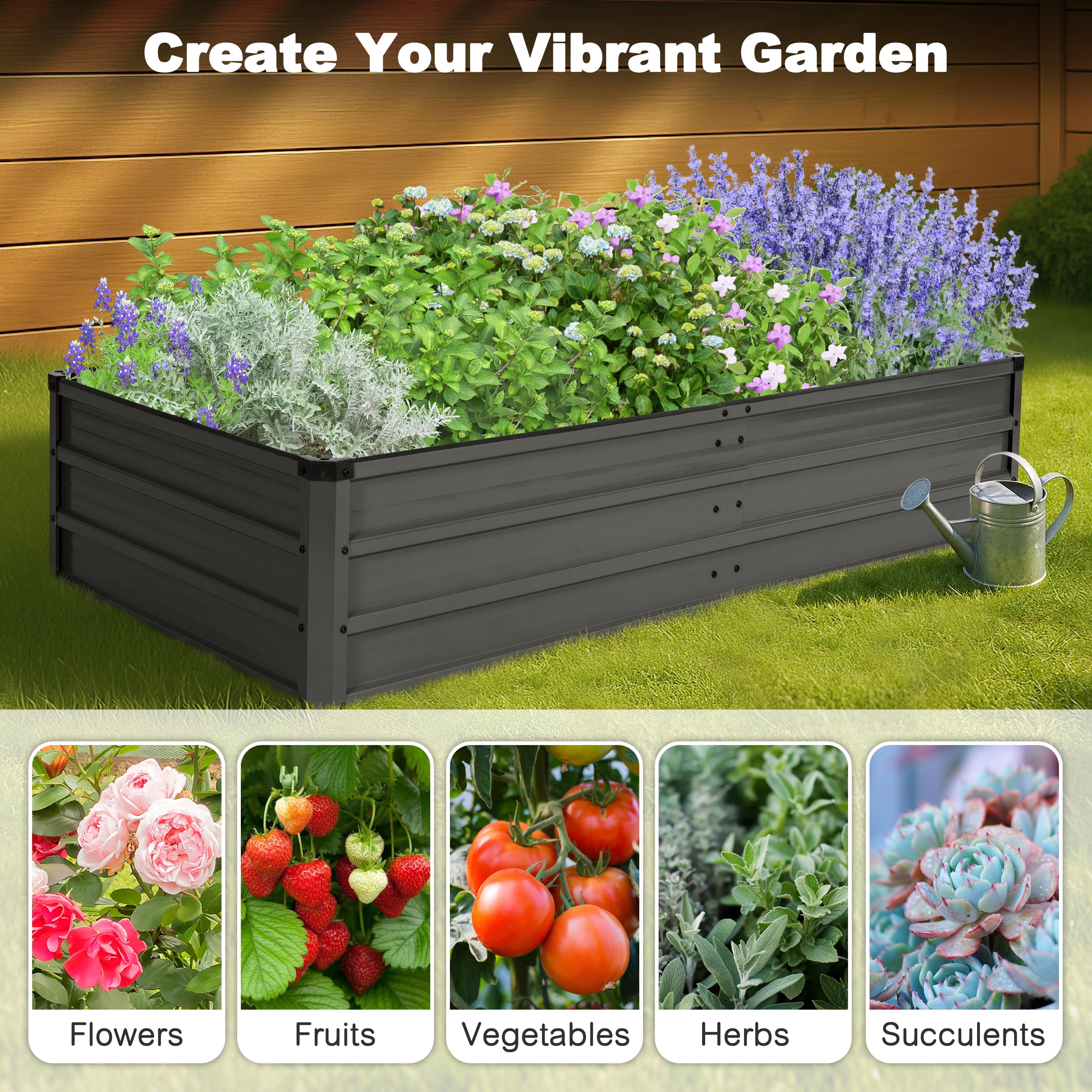 Nuu Garden 6x3x1ft Rectangular Galvanized Raised Garden Bed for Gardening Elevated Planting Metal Planter Box Outdoor Patio Planting Bed for Vegetables Flowers Herb, Dark Gray