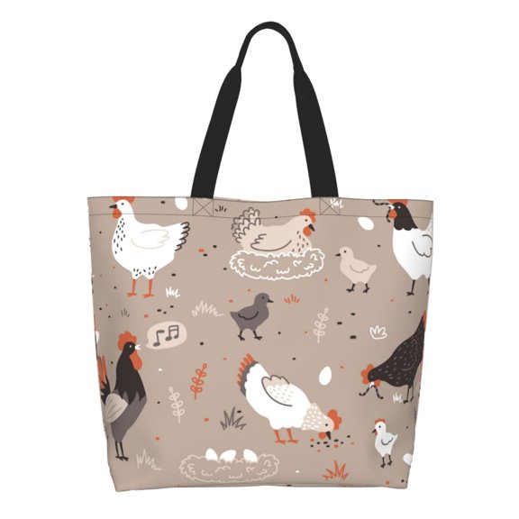 Honeii Chicken Print Tote Bag for Women, Foldable Tote Bag Large Shoulder Bag Top Handle Handbag for Travel, Work