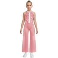 thumbnail image 2 of Sholeno Kids Girls Lyrical Latin Jazz Dance Jumpsuit Shiny Dance Romper Gymnastics Leotard Wide Leg Bodysuit Pink 10, 2 of 6