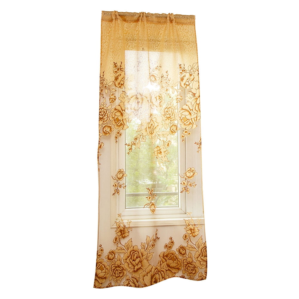 Home Door Window Balcony Luxury Flower Printed Sheer Tulle Voile Curtain Decor 